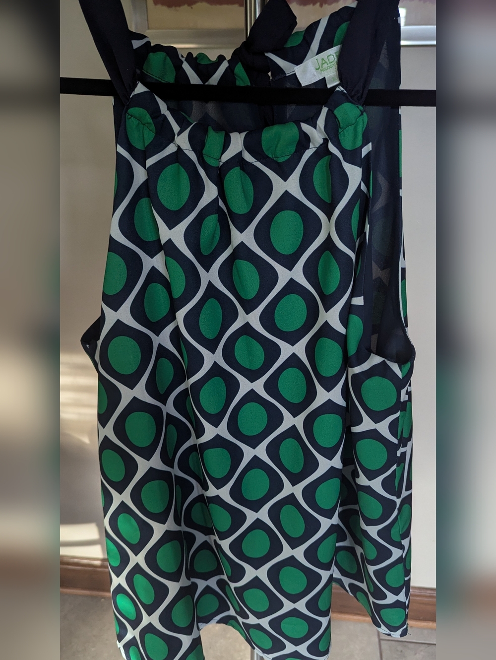 Jade Melody Tam Retro Geometric Halter Blouse Green & Navy Size L $20 #OOTD